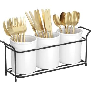 imageLifewit Plastic Silverware Caddy with Metal Rack Utensil Holder for Party Cutlery Flatware Organizer for Kitchen Countertop Forks Spoons Knives Storage for Picnic Camping Outdoor Buffet WhiteWhiteBlack