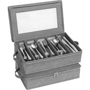 imageLifewit Silverware Storage Box Flatware Organizer with Zipper Lid 5 Compartment Cutlery Case with Adjustable Divider and Handle Utensil Container for Spoon Fork Knives Tableware Gray 1 Pack2