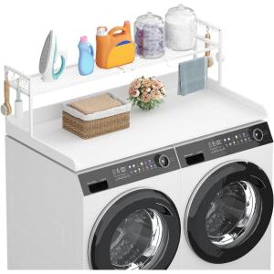 imageLifewit Washer Dryer Countertop with Adjustable Shelf Splice Type 54quot x 275quot Melamine Cover for The Top with Edge Rails Towel Rack 8 Hooks Laundry Room Storage and Organization BlackWhite
