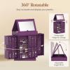 imageLifewit 360 Rotating Jewelry Box Top Magnetic Box wth Mirror 2 Sides Plus 2 Large Drawers Jewelry Organizer and Storage Case for Ring Necklace Earring Bracelet Gift Idea Creamy WhiteRoyal Purple