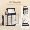 imageLifewit 360 Rotating Jewelry Box Top Magnetic Box wth Mirror 2 Sides Plus 2 Large Drawers Jewelry Organizer and Storage Case for Ring Necklace Earring Bracelet Gift Idea Creamy WhiteInky Black