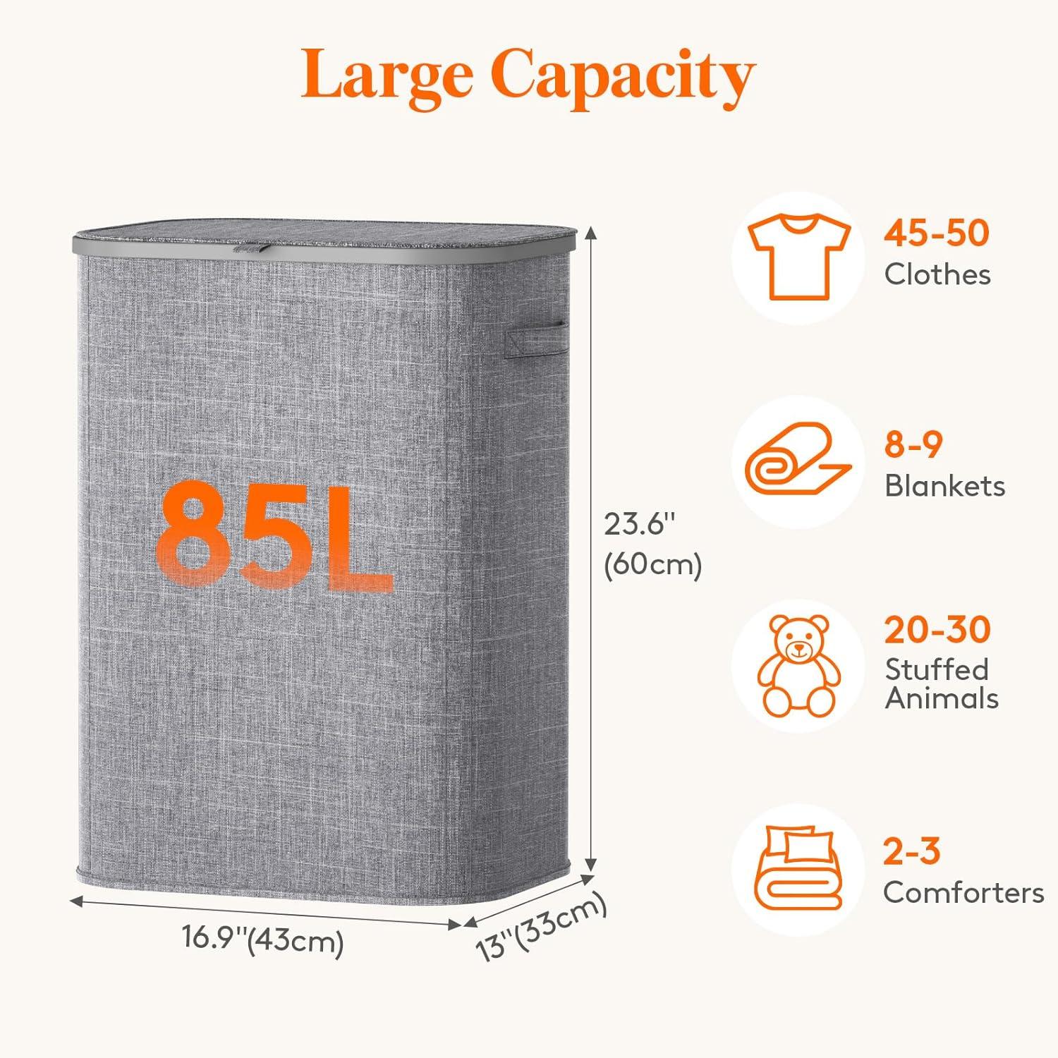 imageLifewit 105L Laundry Basket with Lid Large Laundry Hamper with Plastic Handles and Removable Bag Foldable Tall Dirty Clothes Hampers for Laundry for Laundry Room Bedroom Bathroom Dorm BeigeLight Gray
