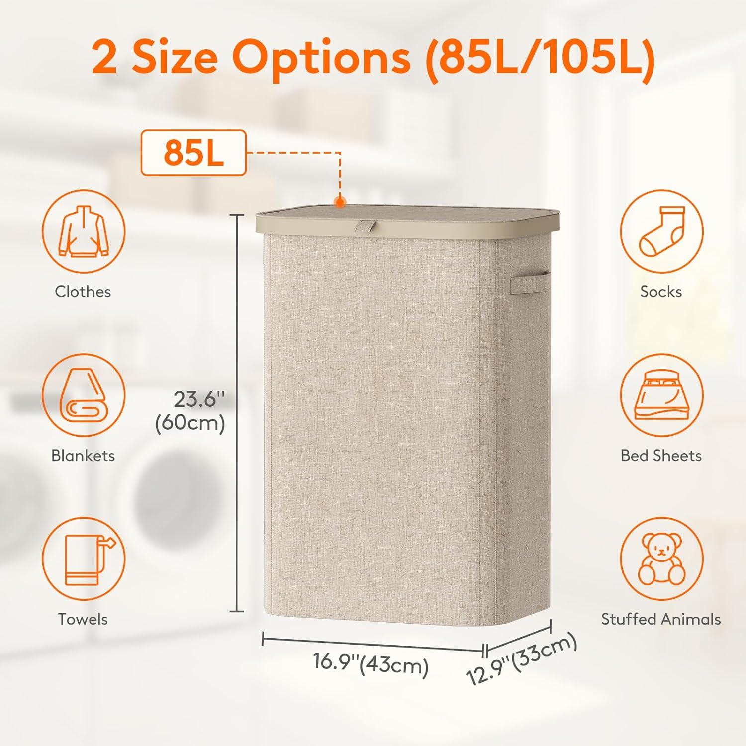 imageLifewit 105L Laundry Basket with Lid Large Laundry Hamper with Plastic Handles and Removable Bag Foldable Tall Dirty Clothes Hampers for Laundry for Laundry Room Bedroom Bathroom Dorm BeigeBeige