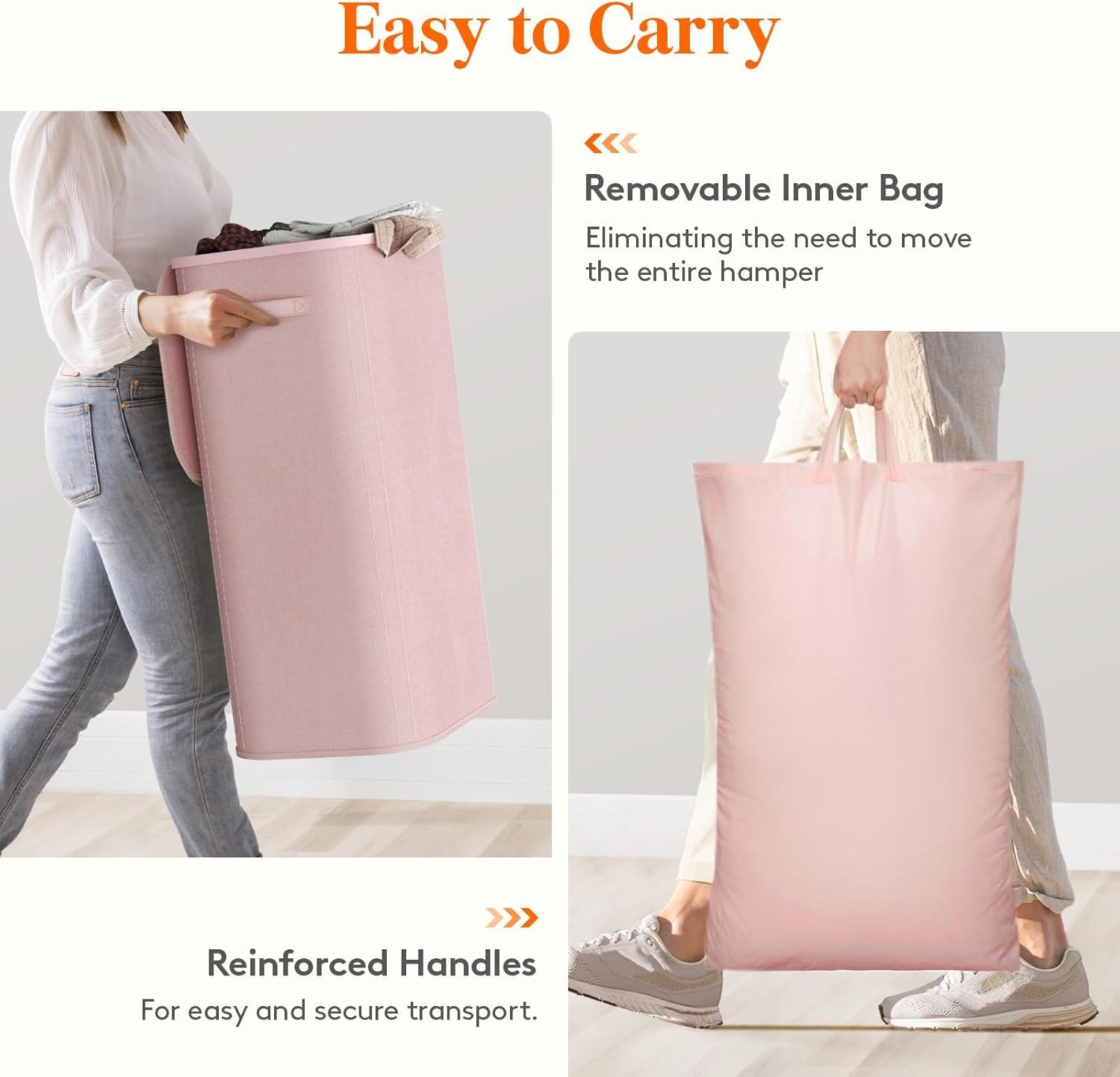 imageLifewit 105L Laundry Basket with Lid Large Laundry Hamper with Plastic Handles and Removable Bag Foldable Tall Dirty Clothes Hampers for Laundry for Laundry Room Bedroom Bathroom Dorm BeigePink