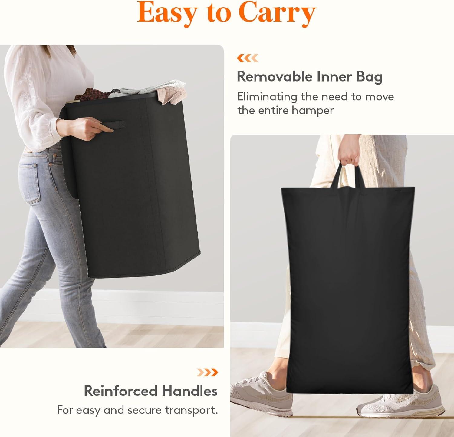 imageLifewit 105L Laundry Basket with Lid Large Laundry Hamper with Plastic Handles and Removable Bag Foldable Tall Dirty Clothes Hampers for Laundry for Laundry Room Bedroom Bathroom Dorm BeigeBlack