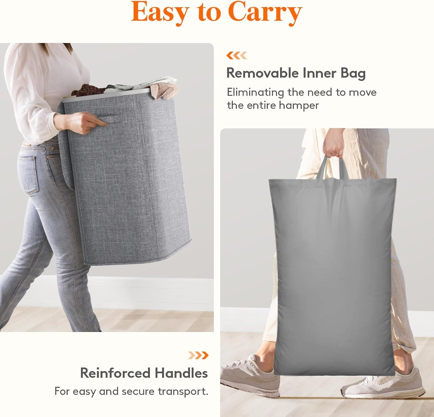 imageLifewit 105L Laundry Basket with Lid Large Laundry Hamper with Plastic Handles and Removable Bag Foldable Tall Dirty Clothes Hampers for Laundry for Laundry Room Bedroom Bathroom Dorm BeigeLight Gray