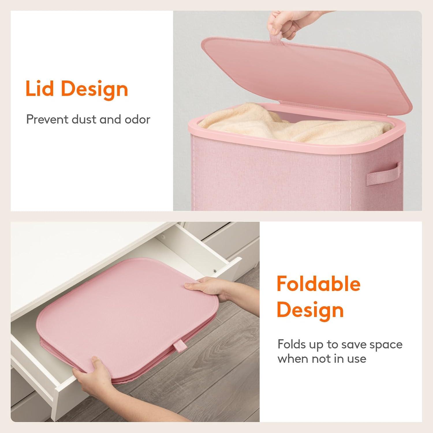 imageLifewit 105L Laundry Basket with Lid Large Laundry Hamper with Plastic Handles and Removable Bag Foldable Tall Dirty Clothes Hampers for Laundry for Laundry Room Bedroom Bathroom Dorm BeigePink
