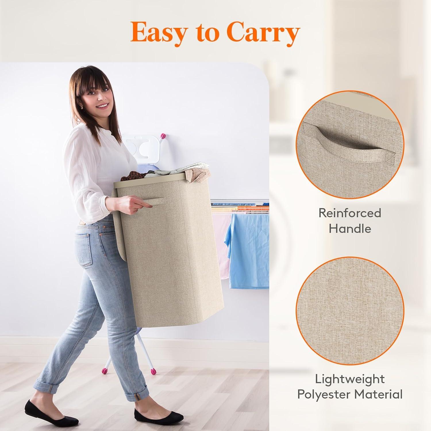 imageLifewit 105L Laundry Basket with Lid Large Laundry Hamper with Plastic Handles and Removable Bag Foldable Tall Dirty Clothes Hampers for Laundry for Laundry Room Bedroom Bathroom Dorm BeigeBeige