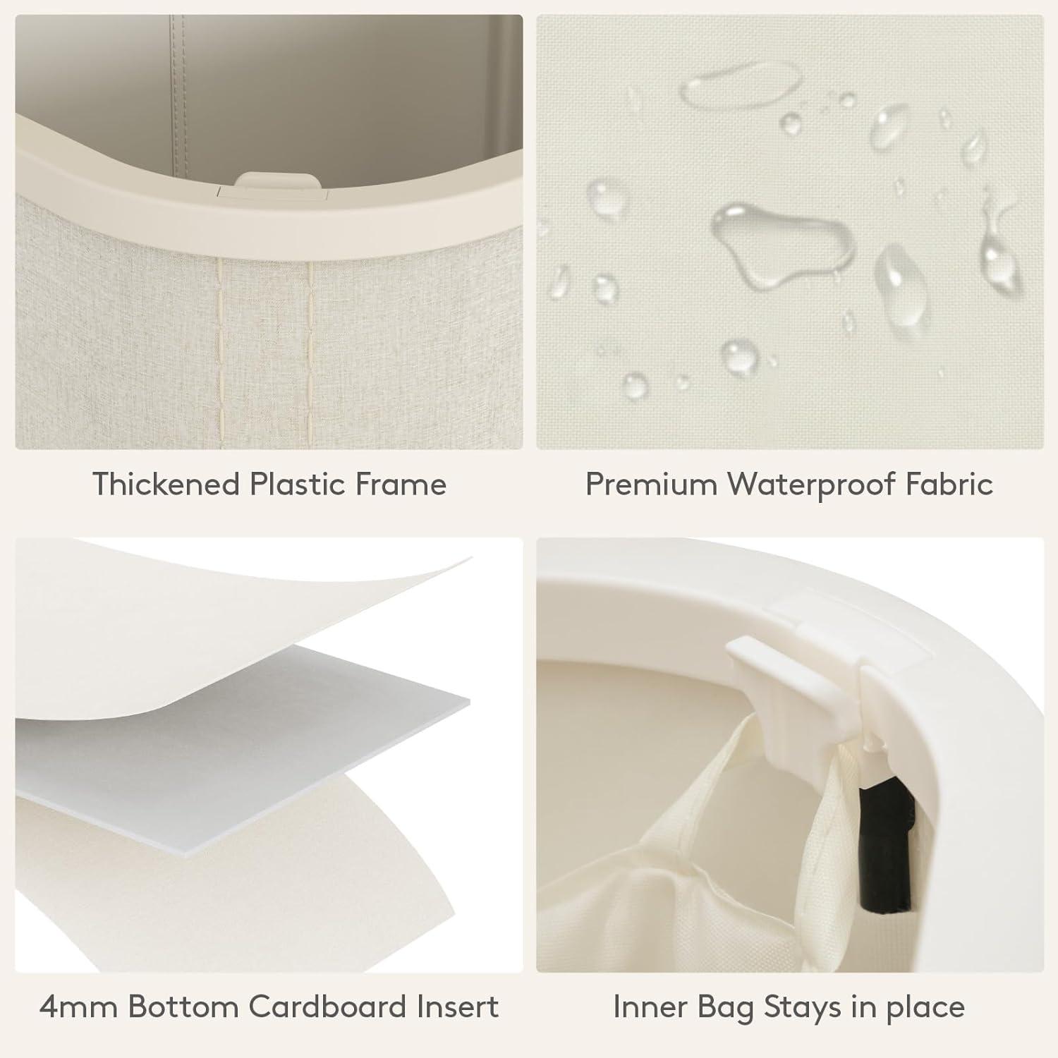 imageLifewit 105L Laundry Basket with Lid Large Laundry Hamper with Plastic Handles and Removable Bag Foldable Tall Dirty Clothes Hampers for Laundry for Laundry Room Bedroom Bathroom Dorm BeigeWhite