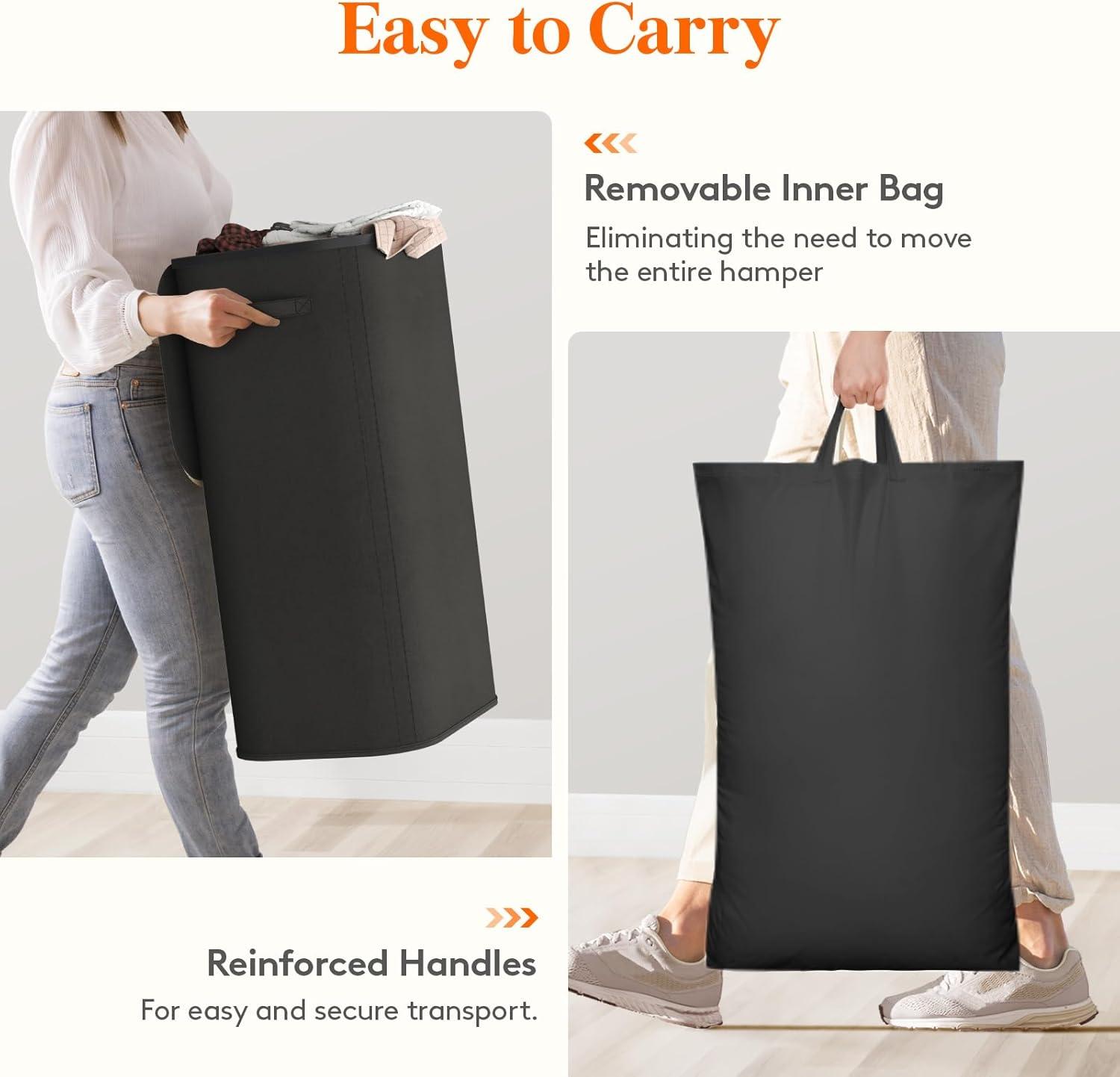 imageLifewit 105L Laundry Basket with Lid Large Laundry Hamper with Plastic Handles and Removable Bag Foldable Tall Dirty Clothes Hampers for Laundry for Laundry Room Bedroom Bathroom Dorm BeigeBlack