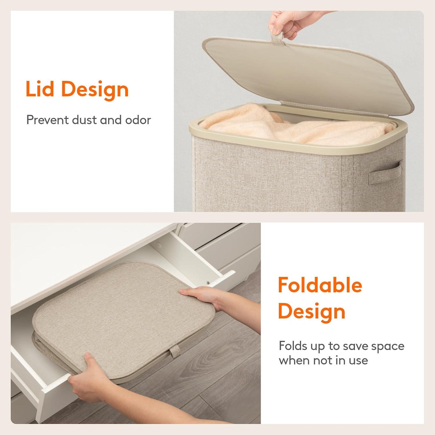 imageLifewit 105L Laundry Basket with Lid Large Laundry Hamper with Plastic Handles and Removable Bag Foldable Tall Dirty Clothes Hampers for Laundry for Laundry Room Bedroom Bathroom Dorm BeigeBeige