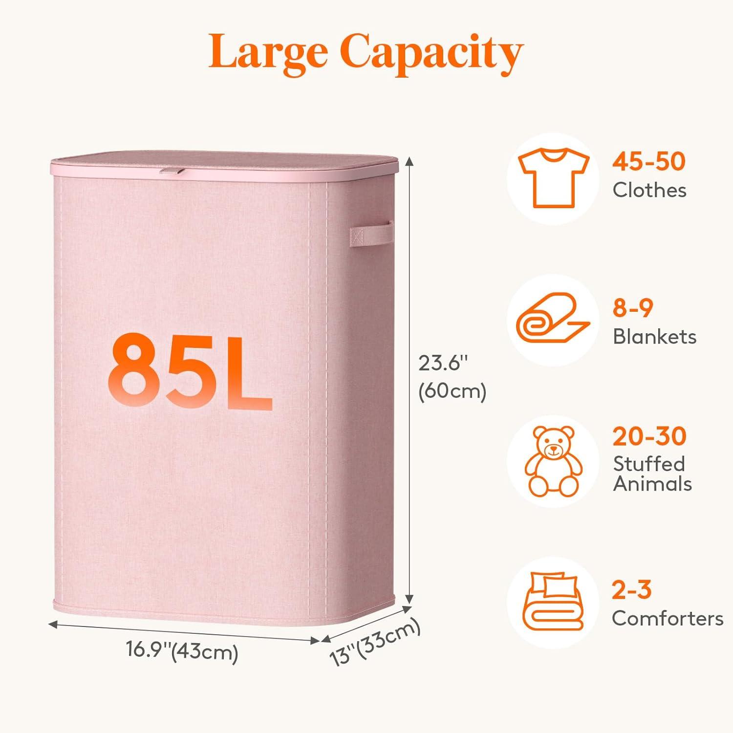 imageLifewit 105L Laundry Basket with Lid Large Laundry Hamper with Plastic Handles and Removable Bag Foldable Tall Dirty Clothes Hampers for Laundry for Laundry Room Bedroom Bathroom Dorm BeigePink