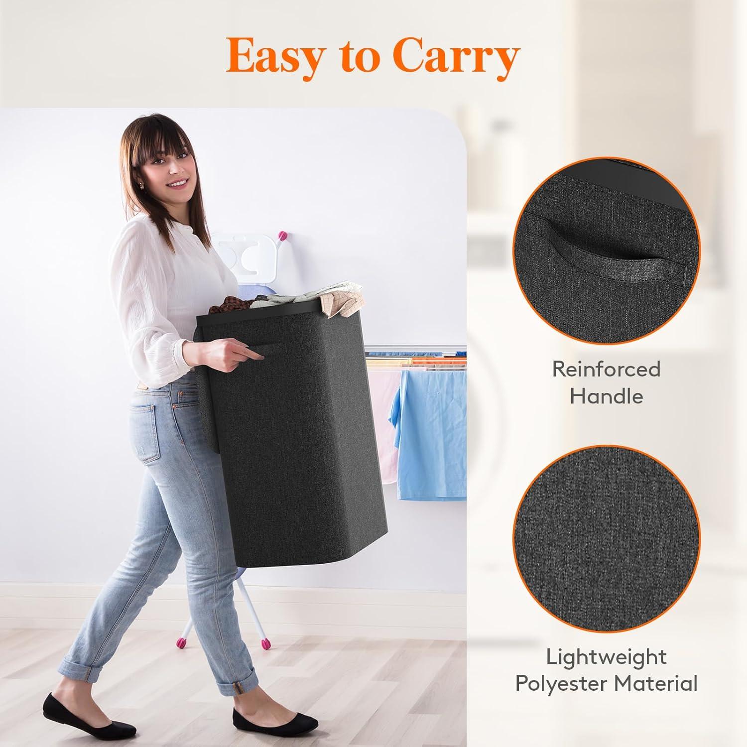 imageLifewit 105L Laundry Basket with Lid Large Laundry Hamper with Plastic Handles and Removable Bag Foldable Tall Dirty Clothes Hampers for Laundry for Laundry Room Bedroom Bathroom Dorm BeigeDark Gray