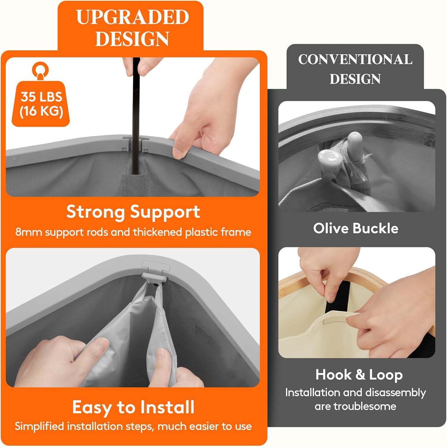 imageLifewit 105L Laundry Basket with Lid Large Laundry Hamper with Plastic Handles and Removable Bag Foldable Tall Dirty Clothes Hampers for Laundry for Laundry Room Bedroom Bathroom Dorm BeigeLight Gray