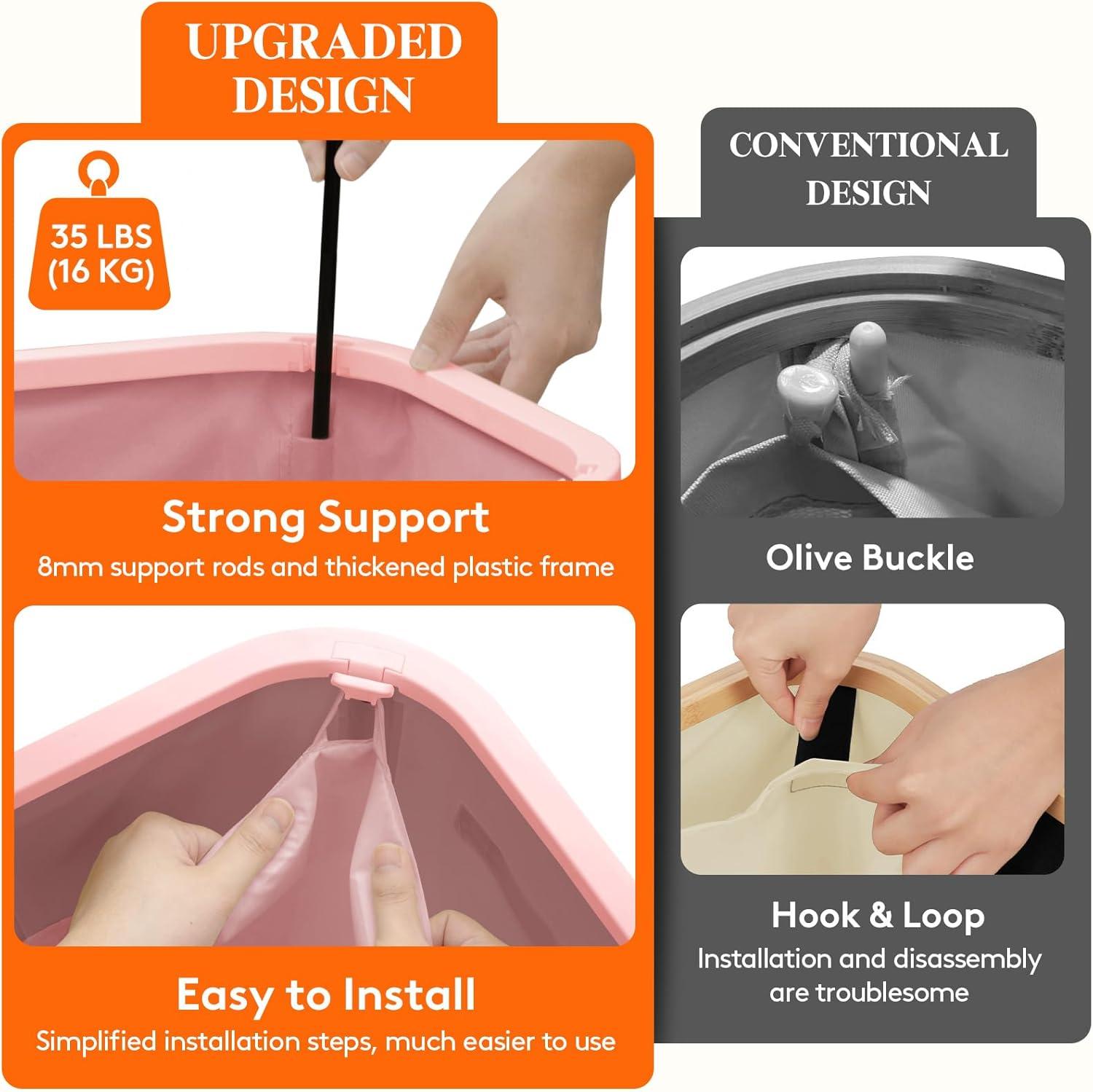 imageLifewit 105L Laundry Basket with Lid Large Laundry Hamper with Plastic Handles and Removable Bag Foldable Tall Dirty Clothes Hampers for Laundry for Laundry Room Bedroom Bathroom Dorm BeigePink