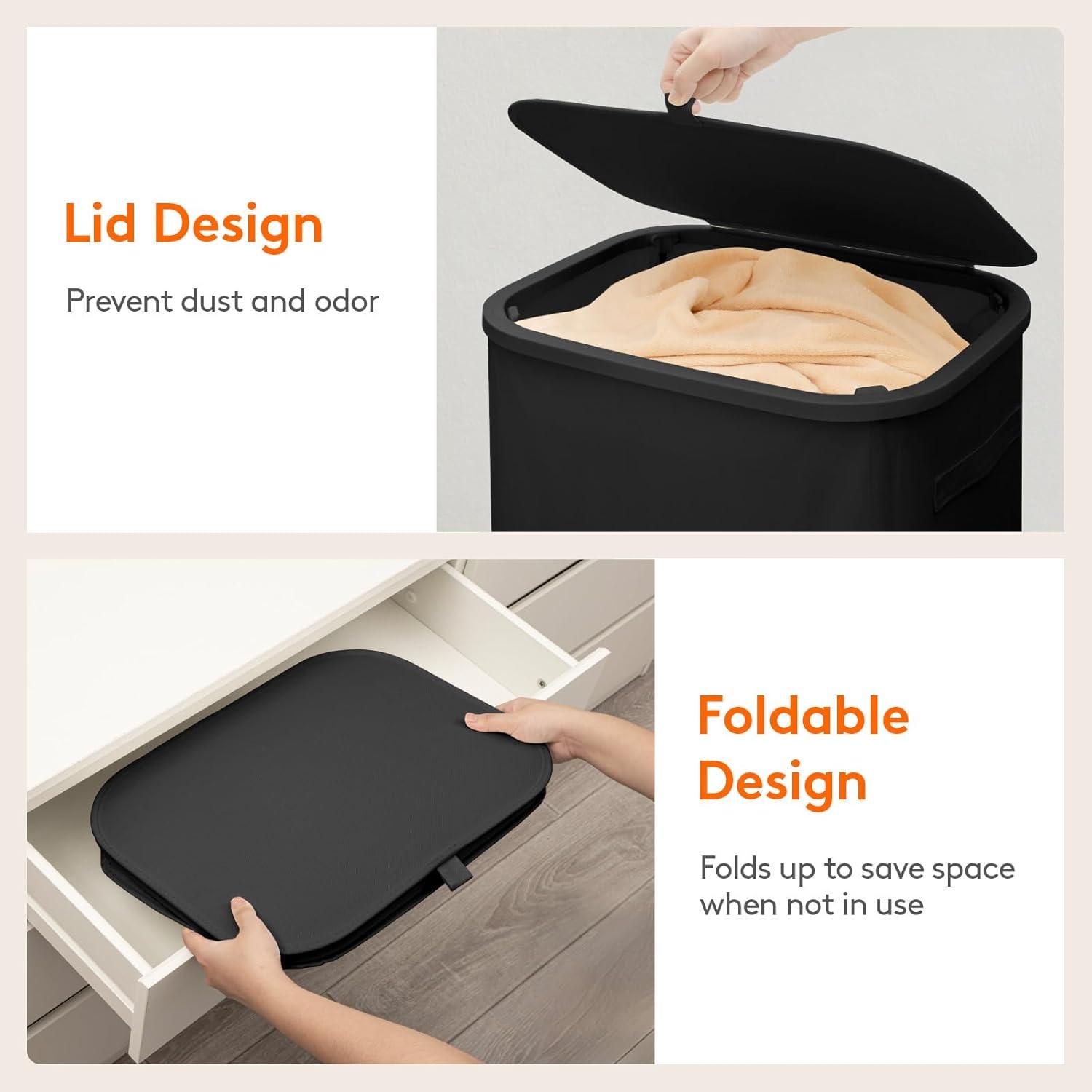 imageLifewit 105L Laundry Basket with Lid Large Laundry Hamper with Plastic Handles and Removable Bag Foldable Tall Dirty Clothes Hampers for Laundry for Laundry Room Bedroom Bathroom Dorm BeigeBlack
