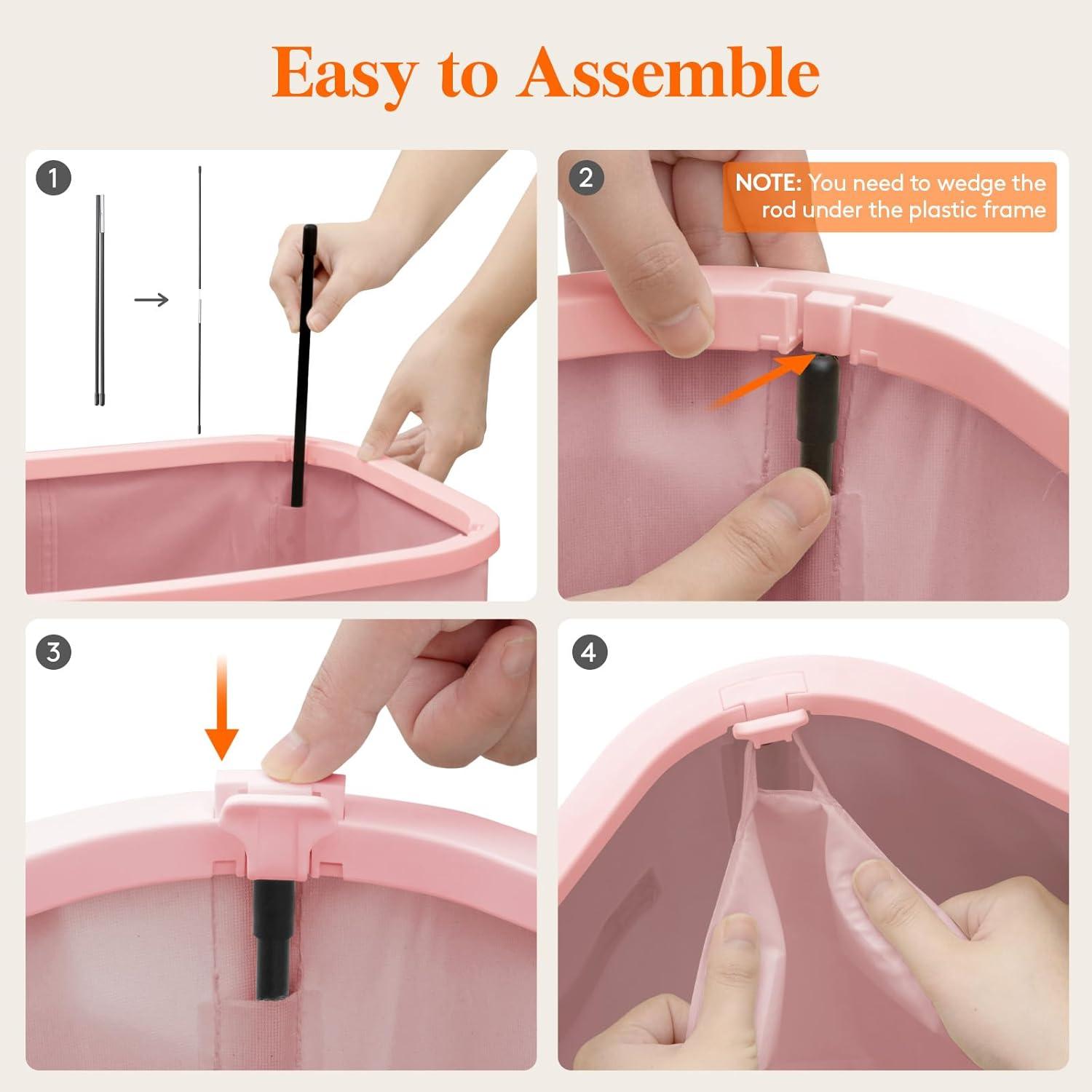 imageLifewit 105L Laundry Basket with Lid Large Laundry Hamper with Plastic Handles and Removable Bag Foldable Tall Dirty Clothes Hampers for Laundry for Laundry Room Bedroom Bathroom Dorm BeigePink