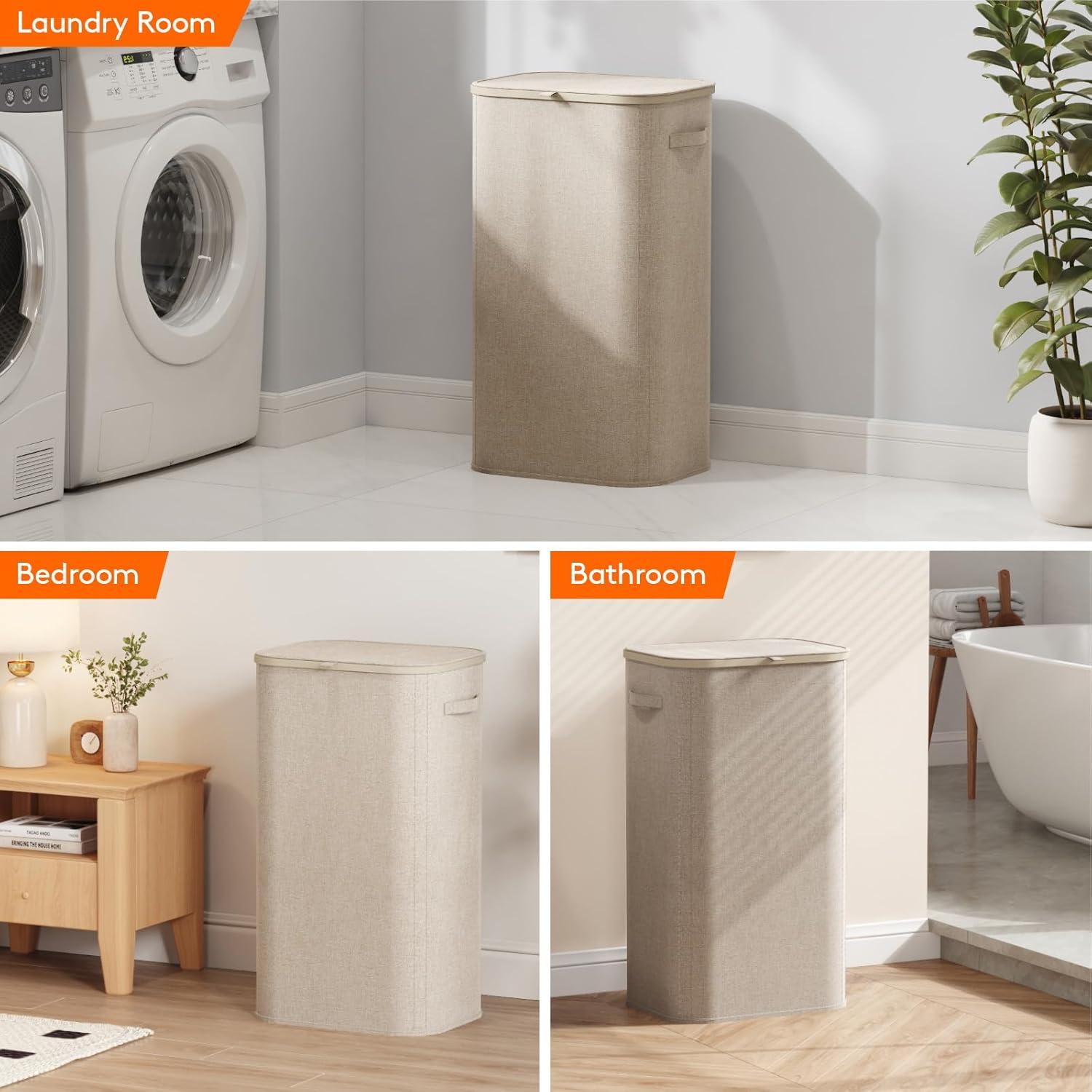 imageLifewit 105L Laundry Basket with Lid Large Laundry Hamper with Plastic Handles and Removable Bag Foldable Tall Dirty Clothes Hampers for Laundry for Laundry Room Bedroom Bathroom Dorm BeigeBeige