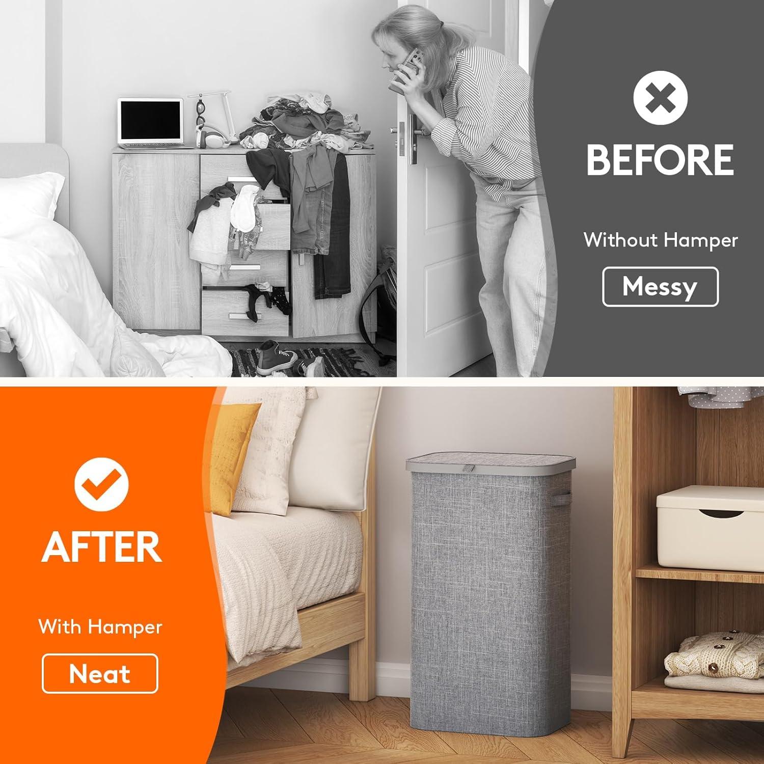 imageLifewit 105L Laundry Basket with Lid Large Laundry Hamper with Plastic Handles and Removable Bag Foldable Tall Dirty Clothes Hampers for Laundry for Laundry Room Bedroom Bathroom Dorm BeigeLight Gray