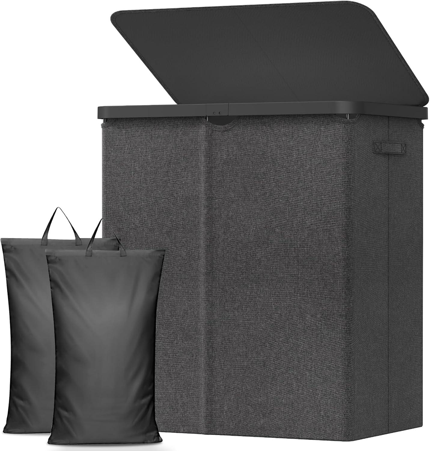 imageLifewit 105L Laundry Basket with Lid Large Laundry Hamper with Plastic Handles and Removable Bag Foldable Tall Dirty Clothes Hampers for Laundry for Laundry Room Bedroom Bathroom Dorm BeigeDark Gray