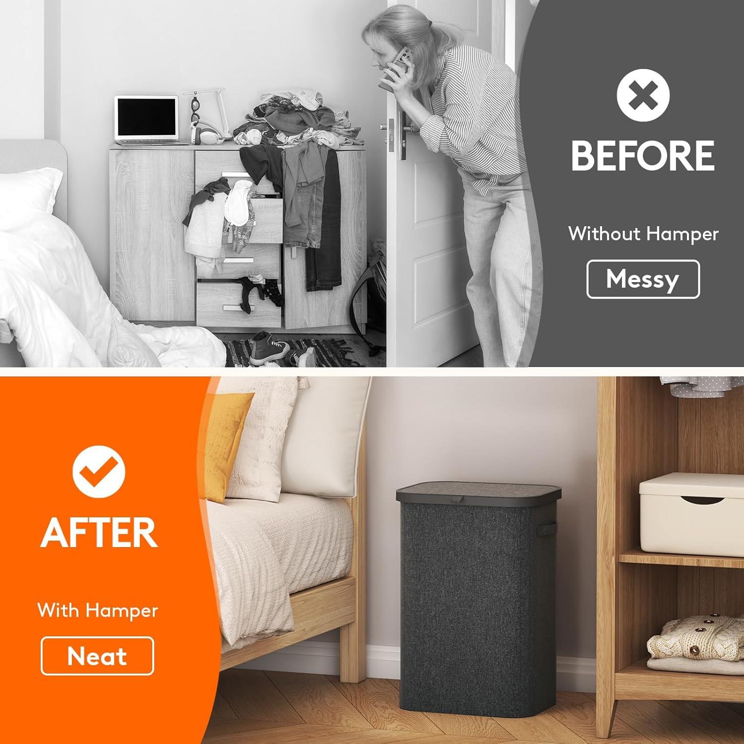 imageLifewit 105L Laundry Basket with Lid Large Laundry Hamper with Plastic Handles and Removable Bag Foldable Tall Dirty Clothes Hampers for Laundry for Laundry Room Bedroom Bathroom Dorm BeigeDark Gray