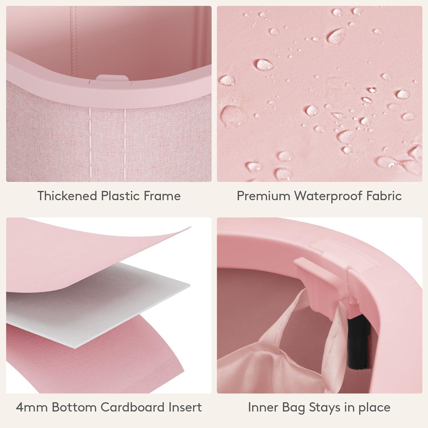 imageLifewit 105L Laundry Basket with Lid Large Laundry Hamper with Plastic Handles and Removable Bag Foldable Tall Dirty Clothes Hampers for Laundry for Laundry Room Bedroom Bathroom Dorm BeigePink