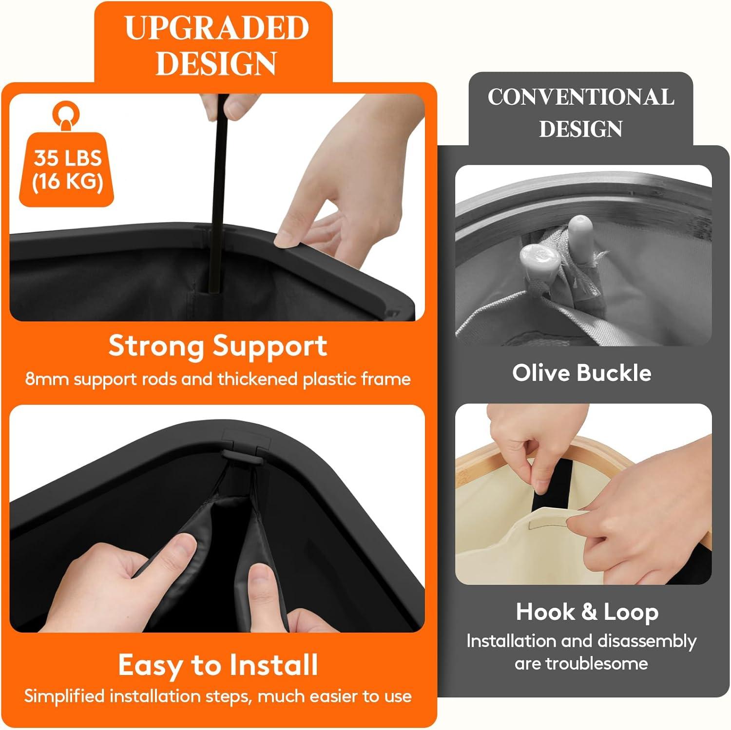 imageLifewit 105L Laundry Basket with Lid Large Laundry Hamper with Plastic Handles and Removable Bag Foldable Tall Dirty Clothes Hampers for Laundry for Laundry Room Bedroom Bathroom Dorm BeigeBlack