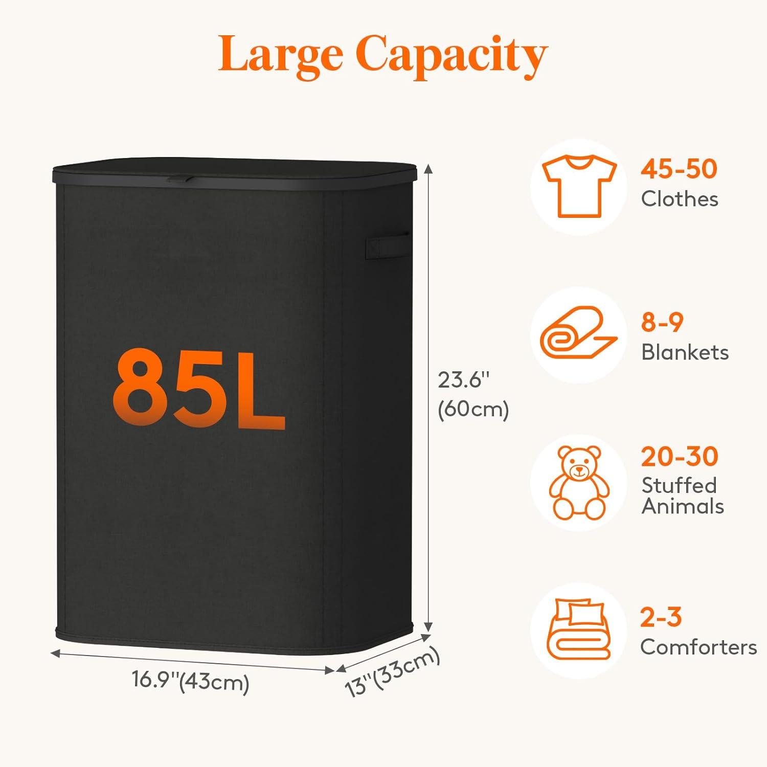 imageLifewit 105L Laundry Basket with Lid Large Laundry Hamper with Plastic Handles and Removable Bag Foldable Tall Dirty Clothes Hampers for Laundry for Laundry Room Bedroom Bathroom Dorm BeigeBlack