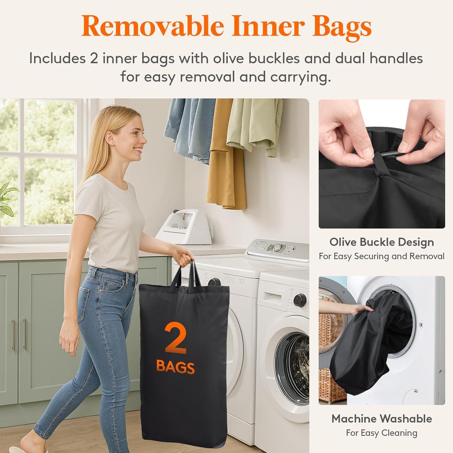 imageLifewit 105L Laundry Basket with Lid Large Laundry Hamper with Plastic Handles and Removable Bag Foldable Tall Dirty Clothes Hampers for Laundry for Laundry Room Bedroom Bathroom Dorm BeigeDark Gray