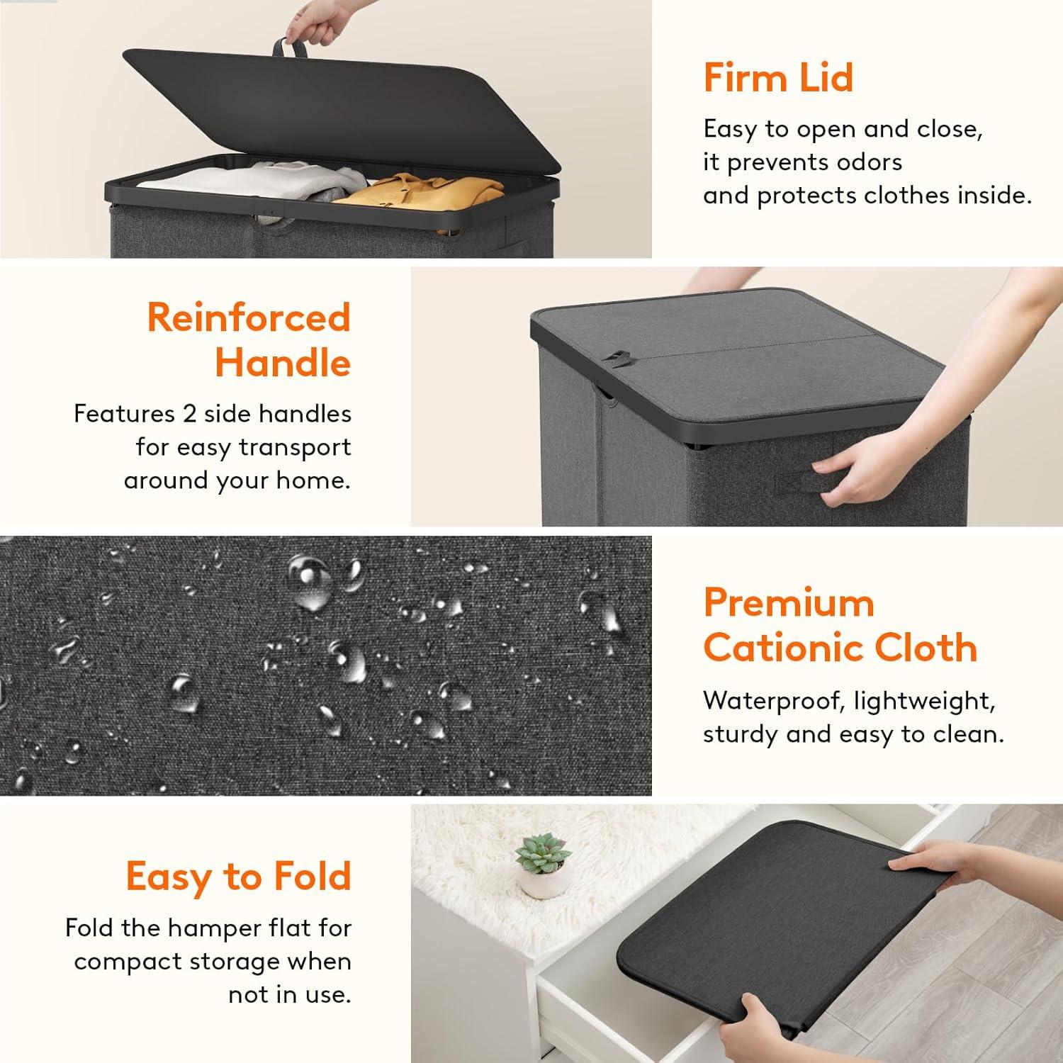 imageLifewit 105L Laundry Basket with Lid Large Laundry Hamper with Plastic Handles and Removable Bag Foldable Tall Dirty Clothes Hampers for Laundry for Laundry Room Bedroom Bathroom Dorm BeigeDark Gray