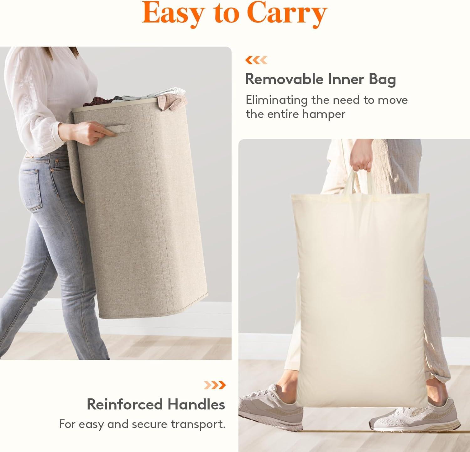 imageLifewit 105L Laundry Basket with Lid Large Laundry Hamper with Plastic Handles and Removable Bag Foldable Tall Dirty Clothes Hampers for Laundry for Laundry Room Bedroom Bathroom Dorm BeigeBeige