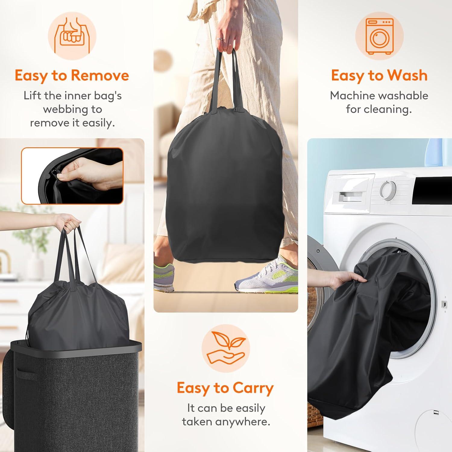imageLifewit 105L Laundry Basket with Lid Large Laundry Hamper with Plastic Handles and Removable Bag Foldable Tall Dirty Clothes Hampers for Laundry for Laundry Room Bedroom Bathroom Dorm BeigeDark Gray