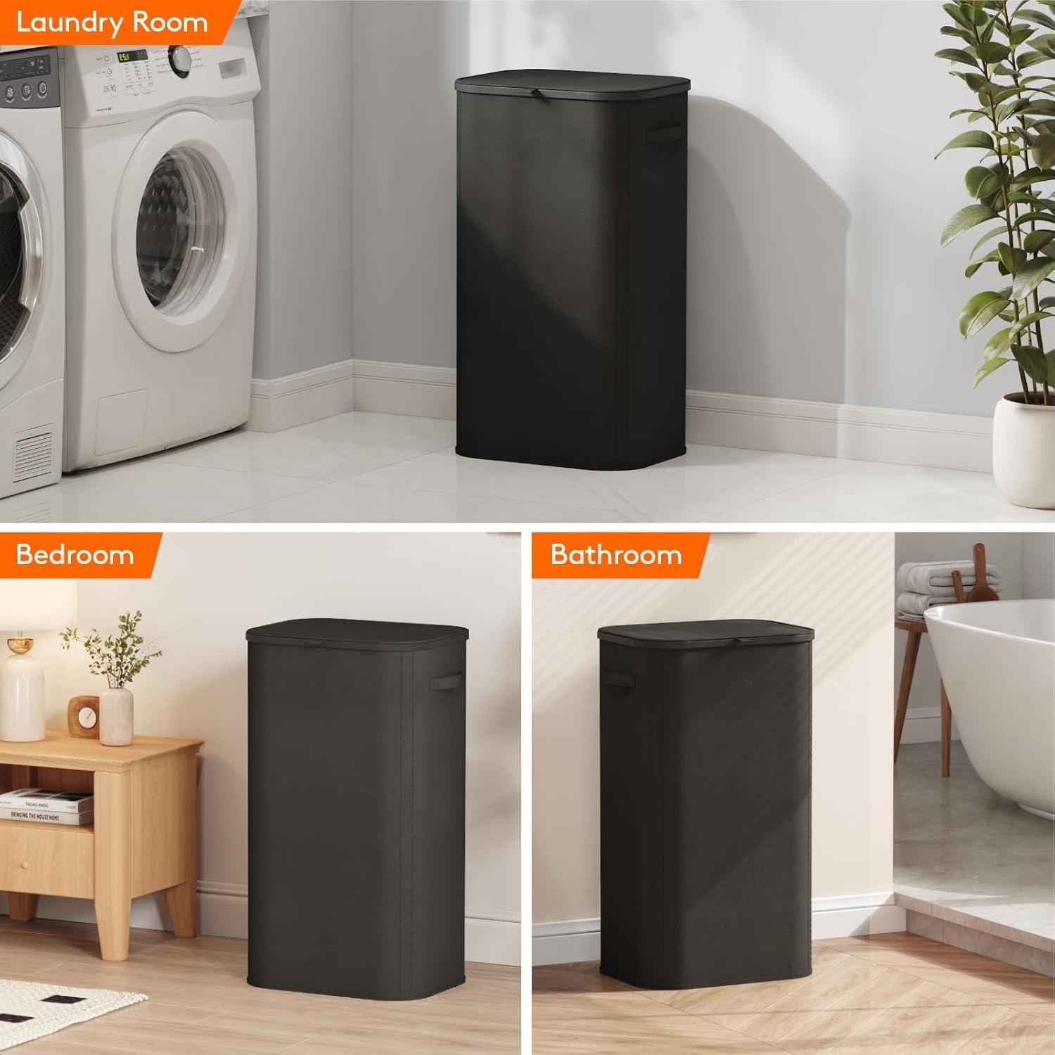 imageLifewit 105L Laundry Basket with Lid Large Laundry Hamper with Plastic Handles and Removable Bag Foldable Tall Dirty Clothes Hampers for Laundry for Laundry Room Bedroom Bathroom Dorm BeigeBlack