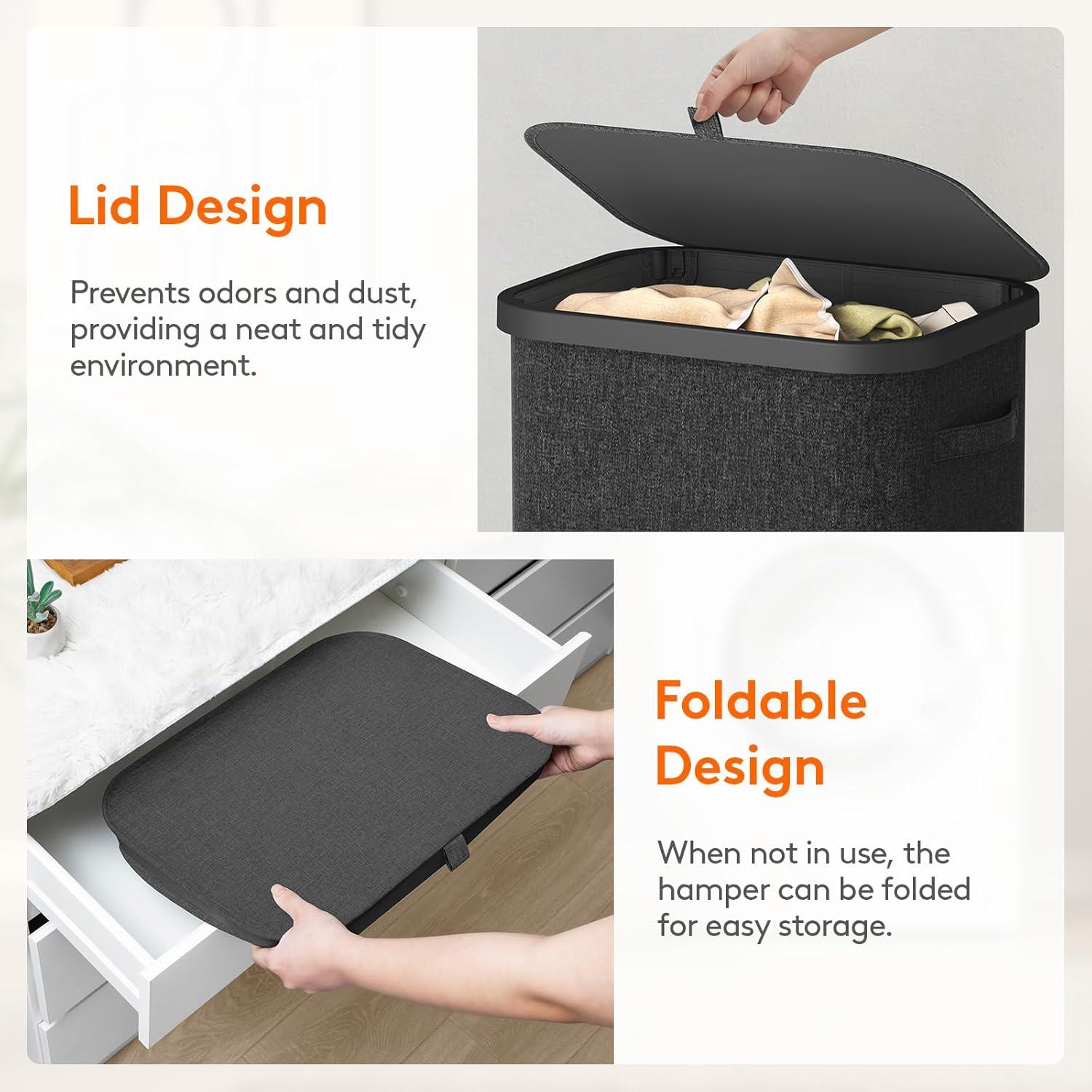 imageLifewit 105L Laundry Basket with Lid Large Laundry Hamper with Plastic Handles and Removable Bag Foldable Tall Dirty Clothes Hampers for Laundry for Laundry Room Bedroom Bathroom Dorm BeigeDark Gray