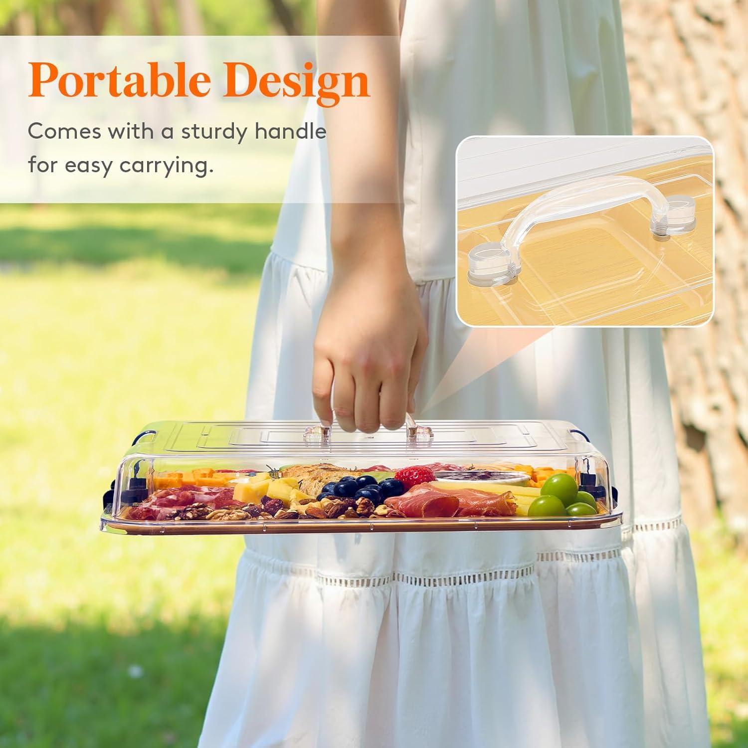 imageLifewit 6 Compartment Melamine Charcuterie Board 11 x 14 Inch Portable Cheese Board with Plastic Lockable Clear Lid Serving Platter with Cover for Snacks Fruit Appetizers6 Compartment