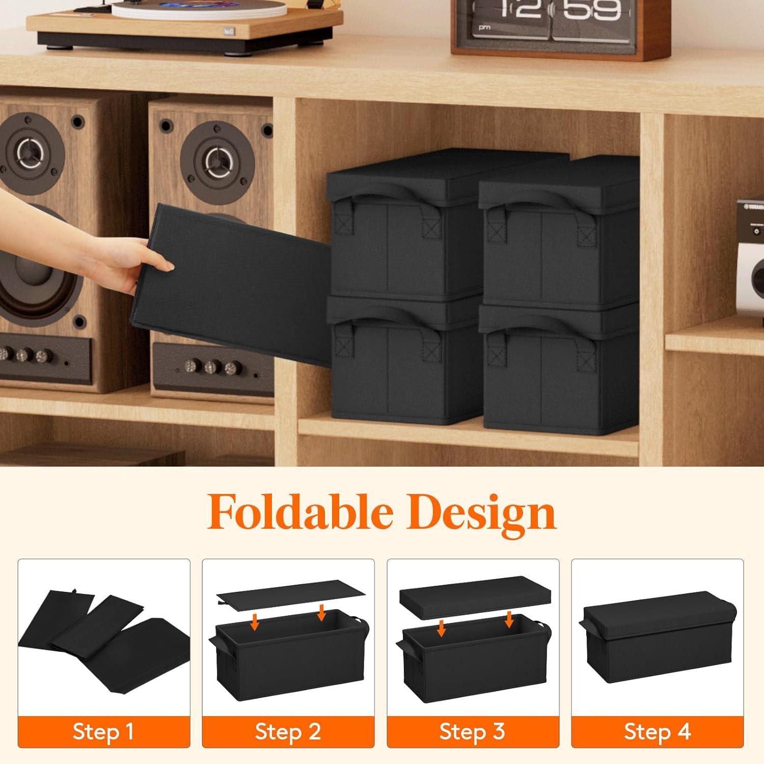 imageLifewit CD Storage Box 4 Packs Stackable CD Holder Organizer Case Foldable CDs Container with Lid Handles Media Organizer Bin for Albums 132quot L x 59quot W x 53quot H Holds up to 120 PCS CDs 30 Each4