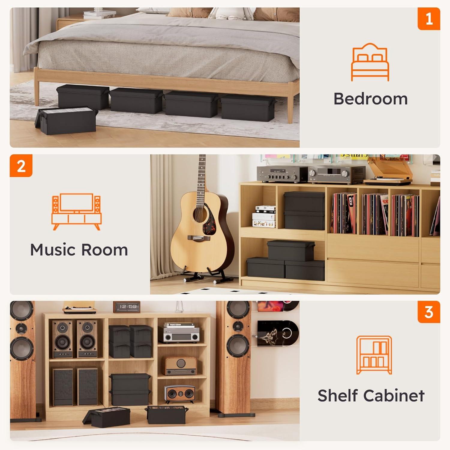 imageLifewit CD Storage Box 4 Packs Stackable CD Holder Organizer Case Foldable CDs Container with Lid Handles Media Organizer Bin for Albums 132quot L x 59quot W x 53quot H Holds up to 120 PCS CDs 30 Each4