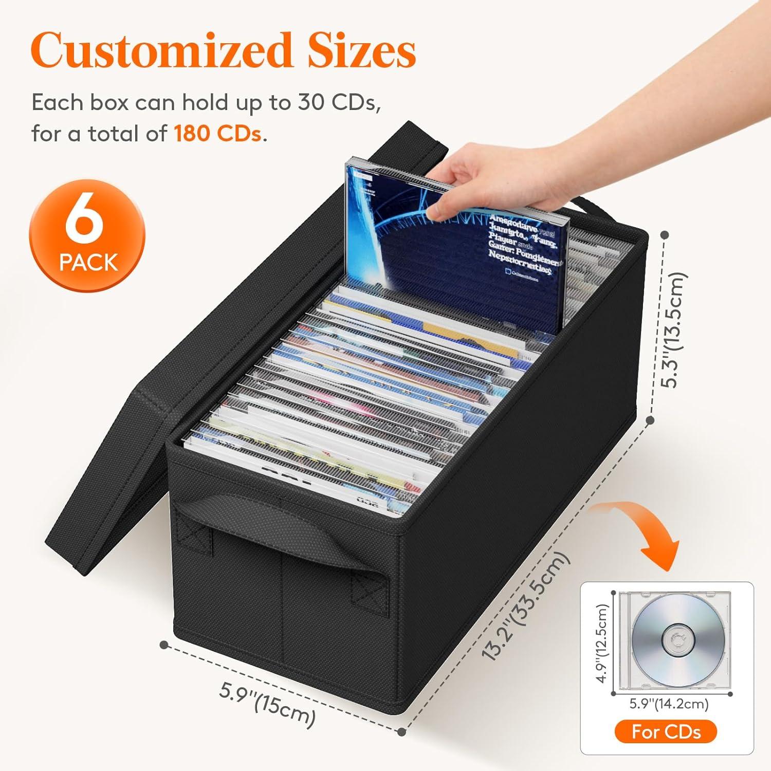 imageLifewit CD Storage Box 4 Packs Stackable CD Holder Organizer Case Foldable CDs Container with Lid Handles Media Organizer Bin for Albums 132quot L x 59quot W x 53quot H Holds up to 120 PCS CDs 30 Each6