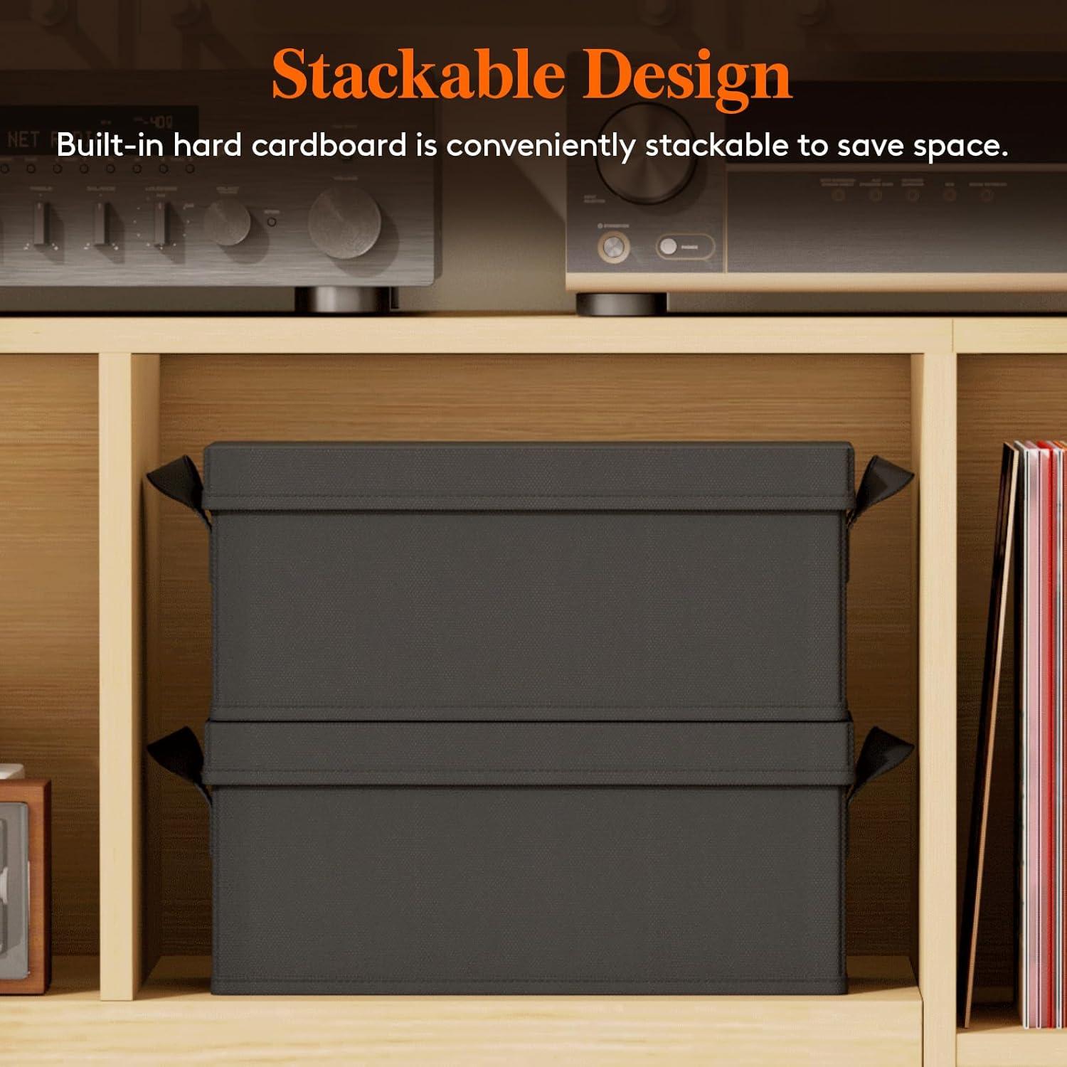 imageLifewit CD Storage Box 4 Packs Stackable CD Holder Organizer Case Foldable CDs Container with Lid Handles Media Organizer Bin for Albums 132quot L x 59quot W x 53quot H Holds up to 120 PCS CDs 30 Each4