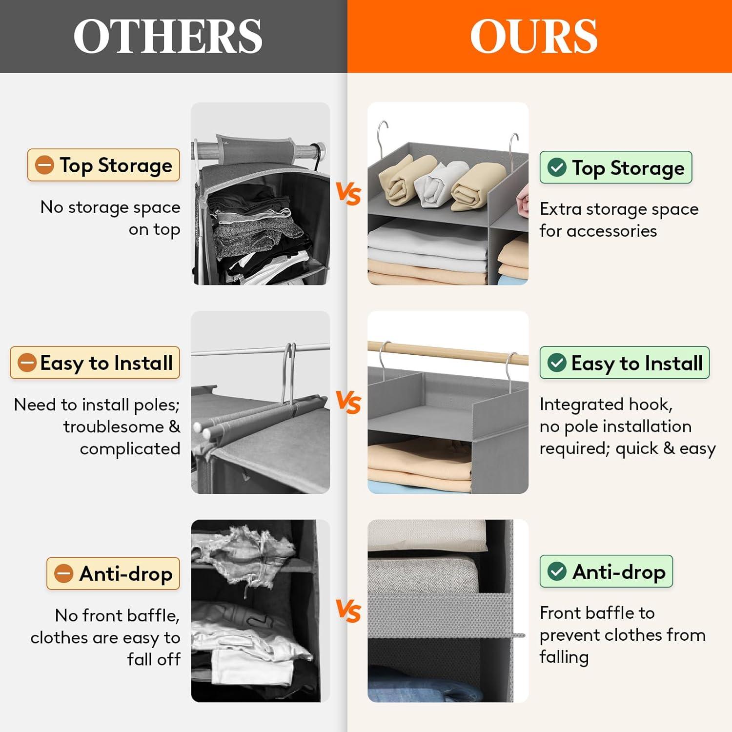 imageLifewit DualRow 6 Tier Shelf Hanging Closet Organizer and Storage Clothes Storage Shelves with 3 Sturdy Hooks for Clothing Organization Foldable Dorm Room Essentials 12 Sections GreyLight Gray