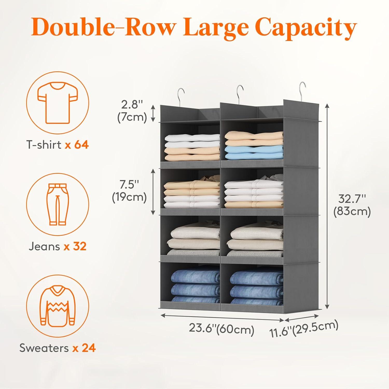 imageLifewit DualRow 6 Tier Shelf Hanging Closet Organizer and Storage Clothes Storage Shelves with 3 Sturdy Hooks for Clothing Organization Foldable Dorm Room Essentials 12 Sections GreyGrey