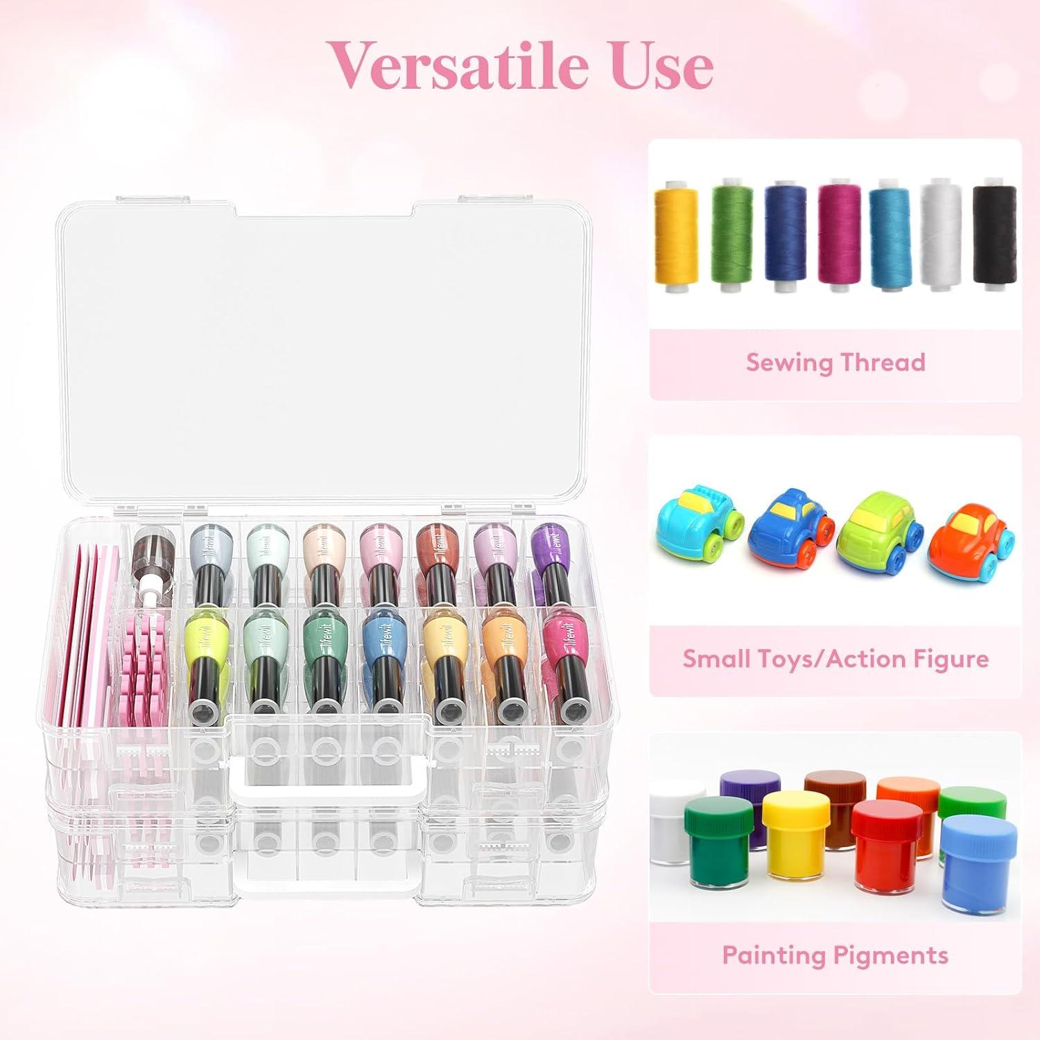 imageLifewit Nail Polish Organizer Case for 36 Bottles with 8 Adjustable Sections Portable Sturdy Gel Nail Polish Storage Holder with 4 Nail Separators Space Saver for Display Travel 2 Pack Clear2