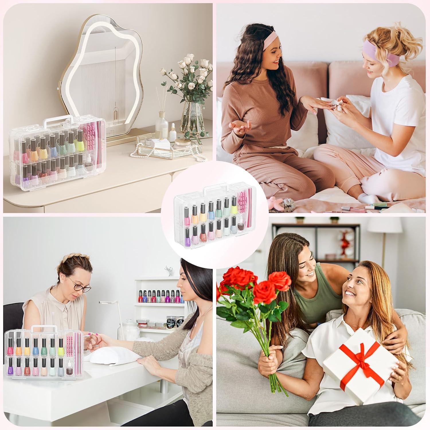 imageLifewit Nail Polish Organizer Case for 36 Bottles with 8 Adjustable Sections Portable Sturdy Gel Nail Polish Storage Holder with 4 Nail Separators Space Saver for Display Travel 2 Pack Clear2