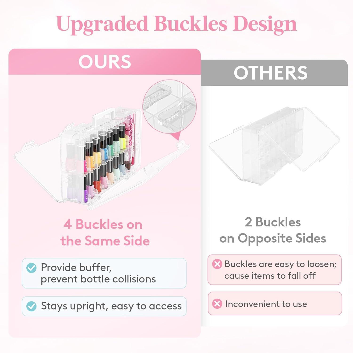 imageLifewit Nail Polish Organizer Case for 36 Bottles with 8 Adjustable Sections Portable Sturdy Gel Nail Polish Storage Holder with 4 Nail Separators Space Saver for Display Travel 2 Pack Clear2