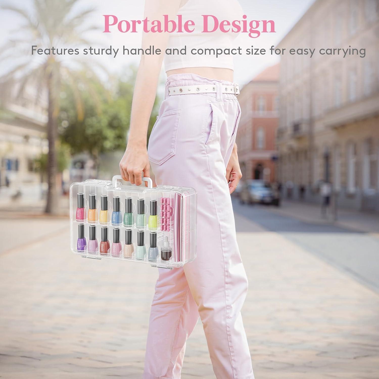 imageLifewit Nail Polish Organizer Case for 36 Bottles with 8 Adjustable Sections Portable Sturdy Gel Nail Polish Storage Holder with 4 Nail Separators Space Saver for Display Travel 2 Pack Clear2