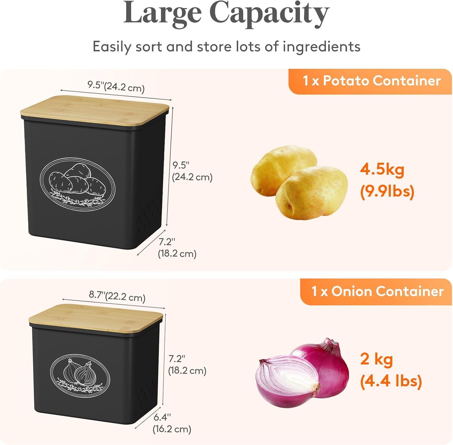 imageLifewit Potato Onion and Garlic Storage Bin Stackable Vegetable Storage Tins with Aerating Holes and Lid Plastic Canister Keeper for Pantry Kitchen Countertop Set of 3 10L WhiteBlack