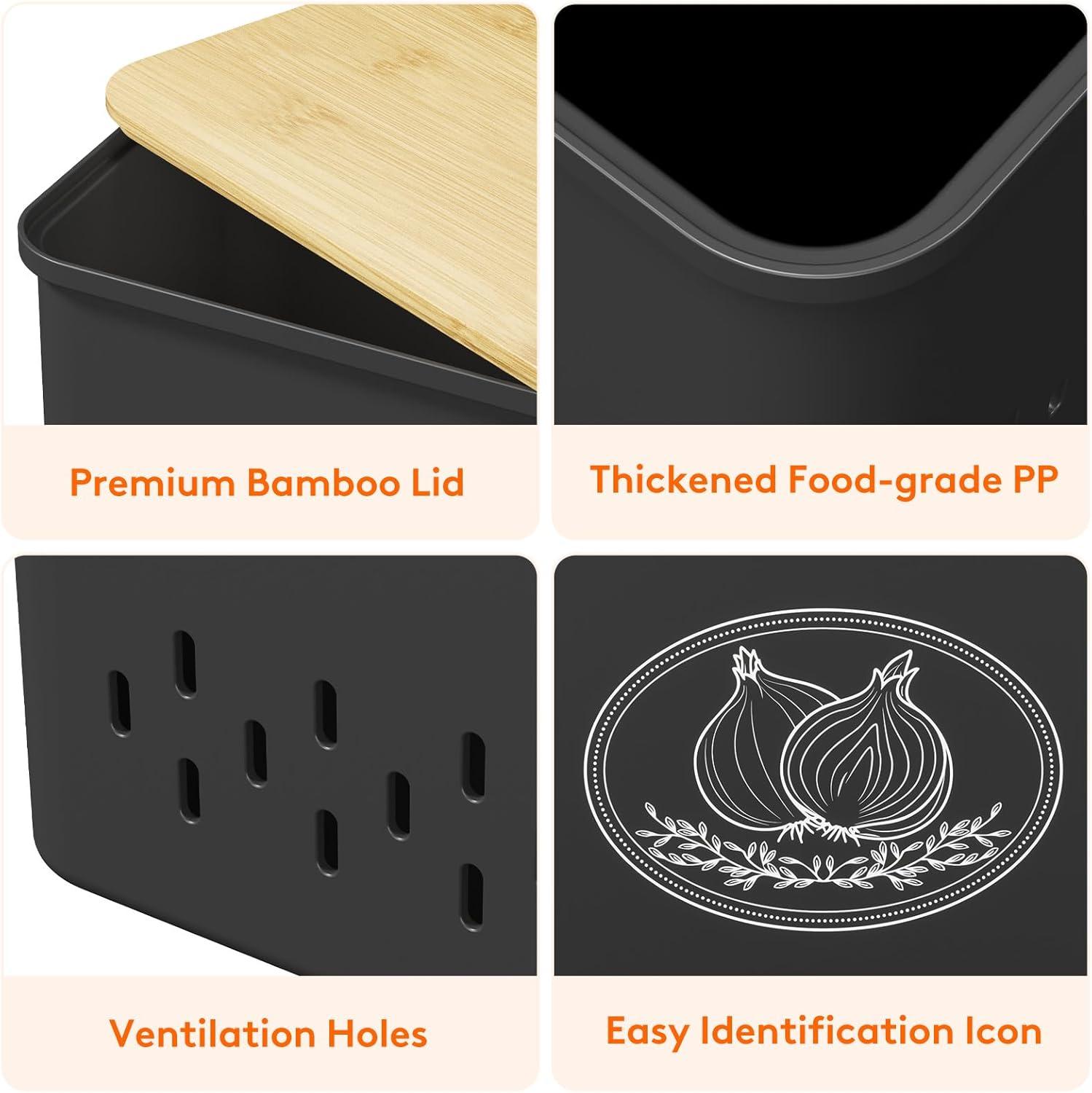 imageLifewit Potato Onion and Garlic Storage Bin Stackable Vegetable Storage Tins with Aerating Holes and Lid Plastic Canister Keeper for Pantry Kitchen Countertop Set of 3 10L WhiteBlack