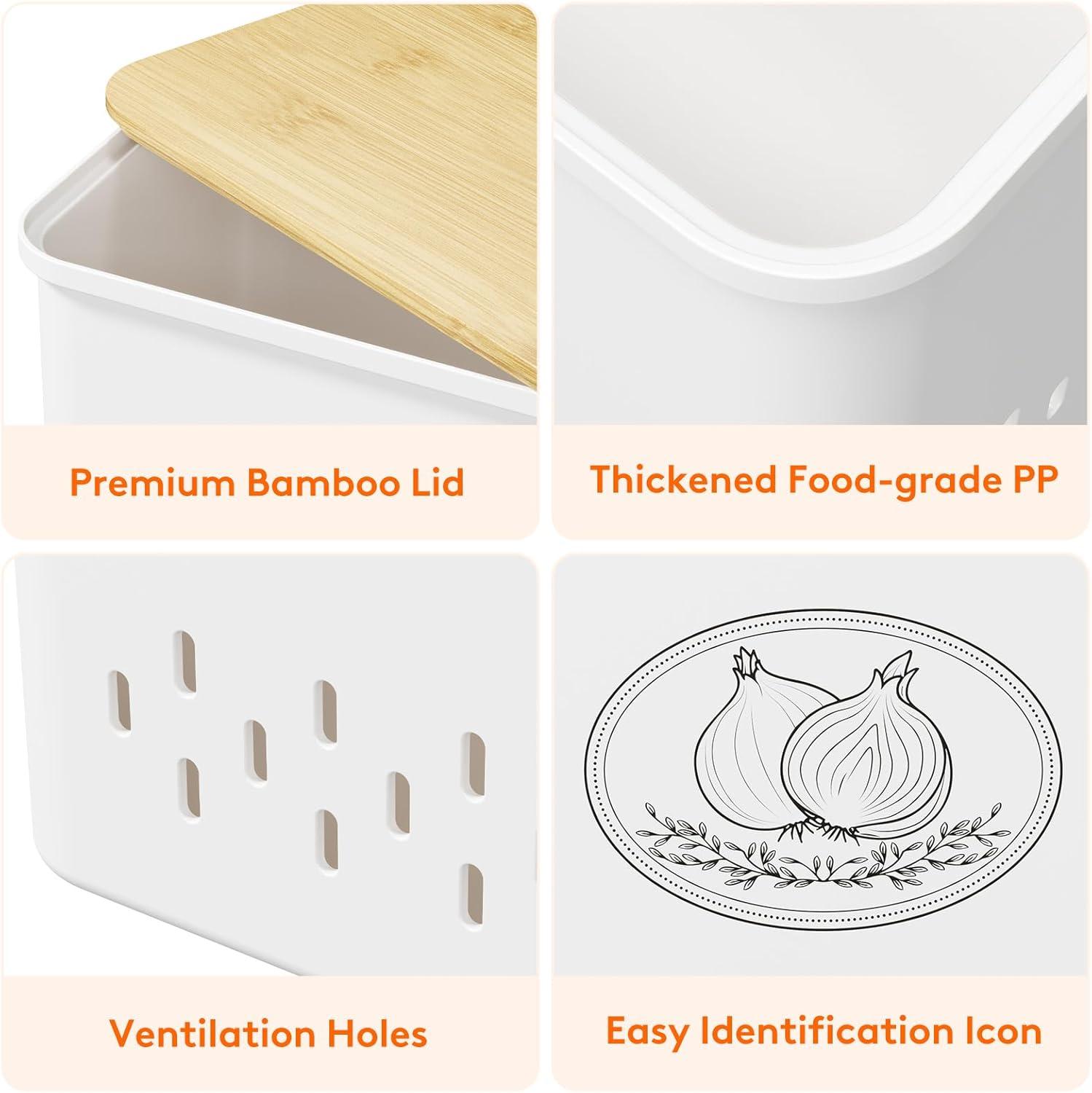 imageLifewit Potato Onion and Garlic Storage Bin Stackable Vegetable Storage Tins with Aerating Holes and Lid Plastic Canister Keeper for Pantry Kitchen Countertop Set of 3 10L WhiteWhite