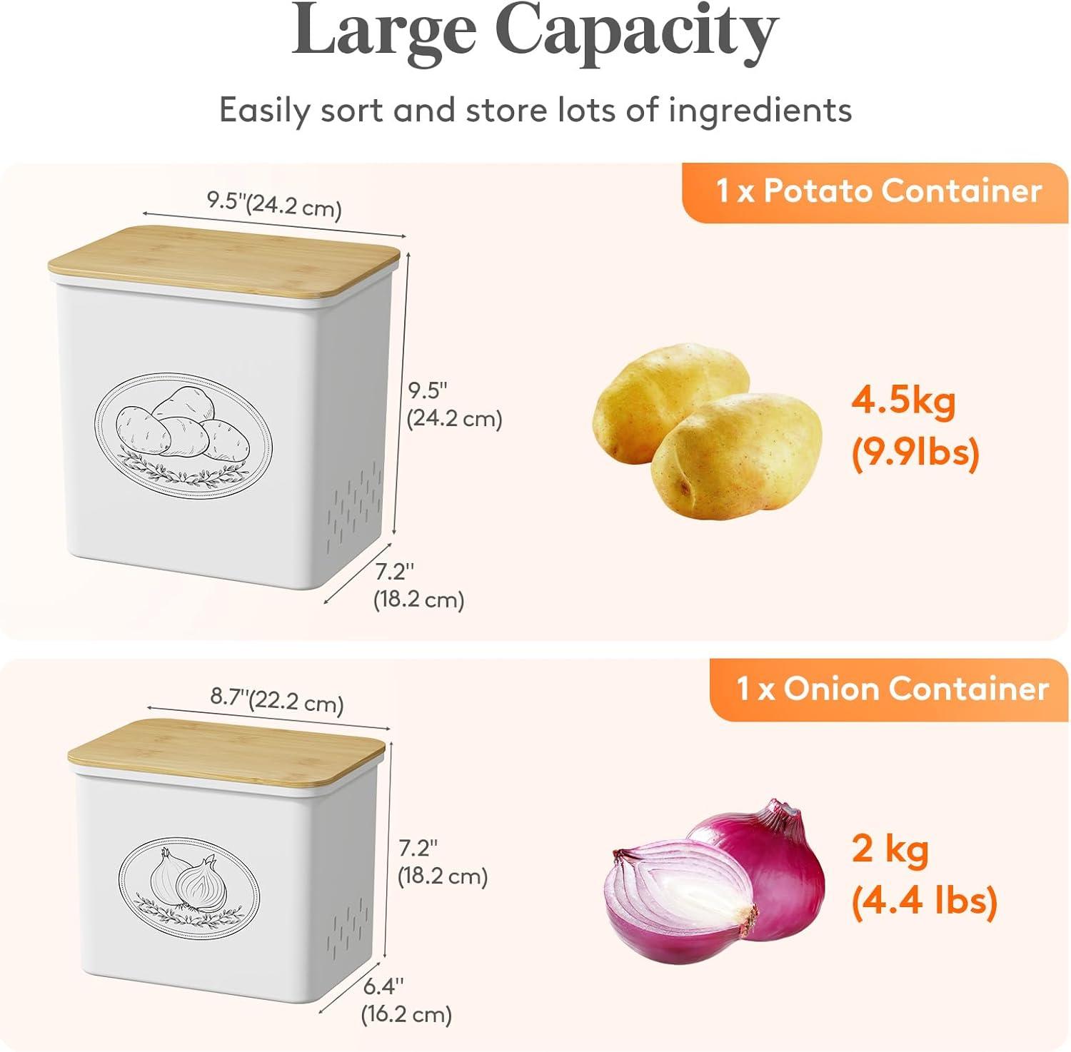 imageLifewit Potato Onion and Garlic Storage Bin Stackable Vegetable Storage Tins with Aerating Holes and Lid Plastic Canister Keeper for Pantry Kitchen Countertop Set of 3 10L WhiteWhite