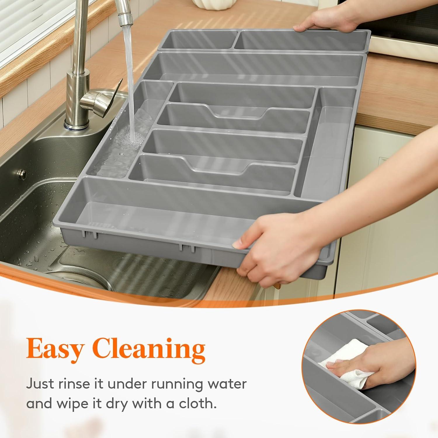 imageLifewit Silverware Organizer Plastic Kitchen Utensil Drawer Tray Cutlery Flatware Storage Holder for Spoons Forks Knives 20 x 16 Inches 8 Compartment Gray282 x 165 x 2 IN